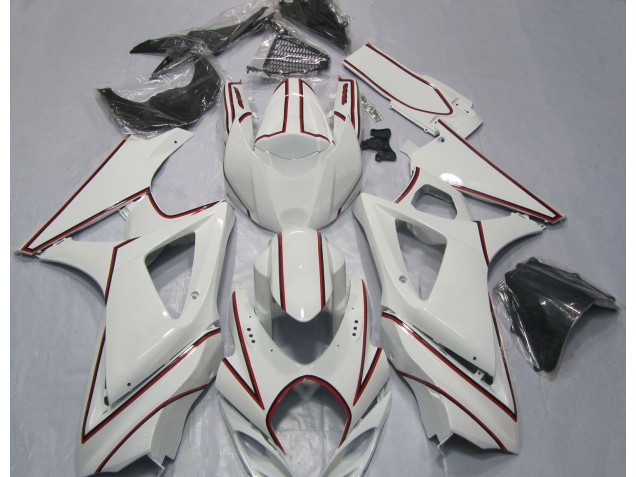 Weiß Mit Rotem Nadelstreifen 07-08 Suzuki GSXR 1000 Verkleidung