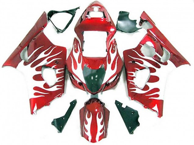 Weiß & Rot Flamme 03-04 Suzuki GSXR 1000 Verkleidung