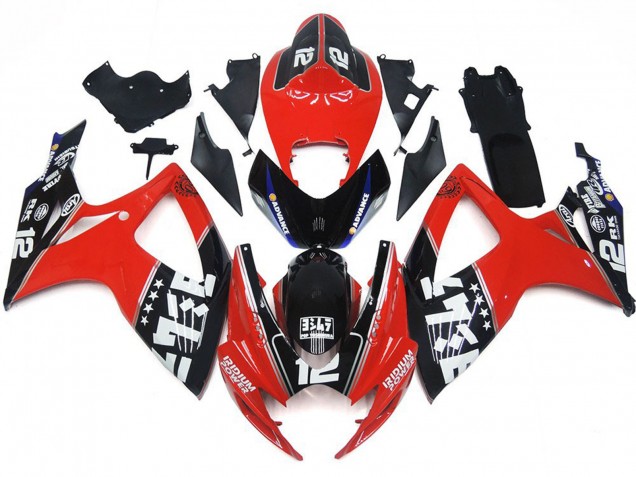 Benutzerdefiniert Rot & Schwarz Logos 06-07 Suzuki GSXR 600-750 Verkleidung