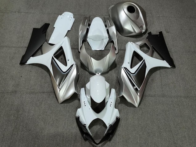 Benutzerdefiniert Silber Weiß Mit Schwarz 07-08 Suzuki GSXR 1000 Verkleidung