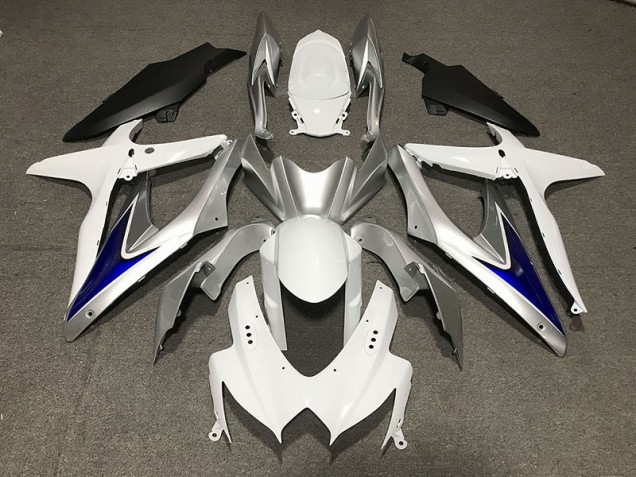 Glänzend Weiß Mit Silber & Blau Matt Schwarz Unten 08-10 Suzuki GSXR 600-750 Verkleidung