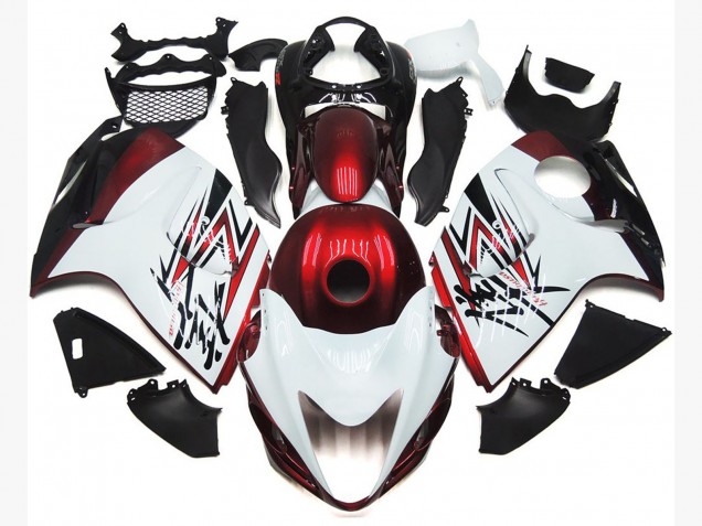 Glänzend Weiß Mit Tiefrotem Custom 08-20 Suzuki GSXR 1300 Verkleidung