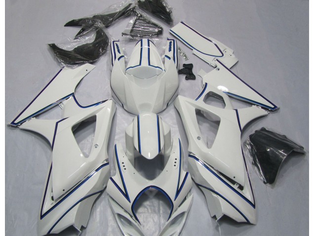 Glänzend Weißer Blauer Nadelstreifen 07-08 Suzuki GSXR 1000 Verkleidung