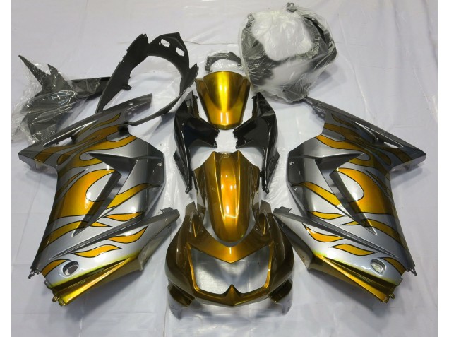 Gold & Silber Flamme 08-12 Kawasaki Ninja 250 Verkleidung