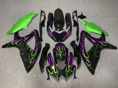 Grün & Magenta Flamme 08-10 Suzuki GSXR 600-750 Verkleidung