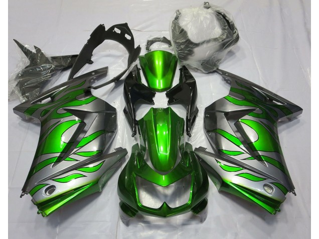 Grün & Silber Flamme 08-12 Kawasaki Ninja 250 Verkleidung