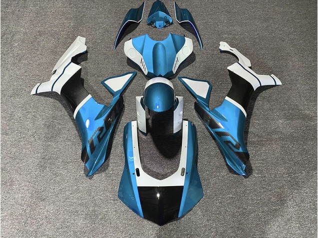 Hellblau & Kohlefaser Akzente 15-19 Yamaha R1 Verkleidung